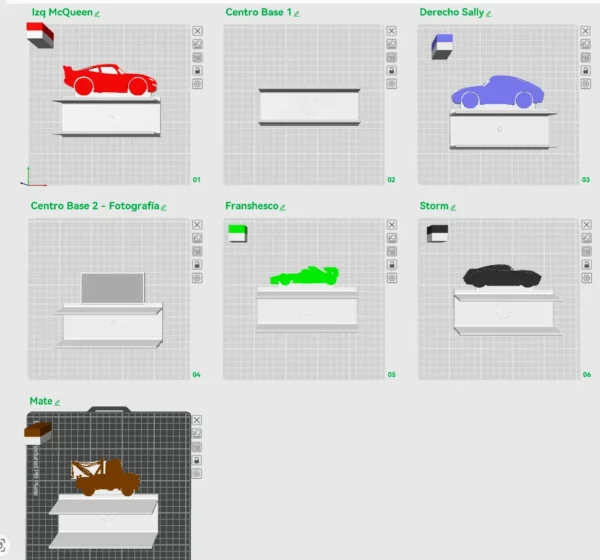 Racers personajes Mini Autos Racers Cars - Repisa Exhibidor Modular