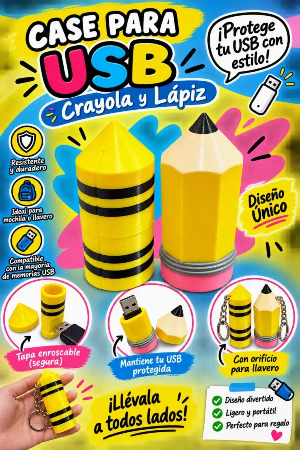 Case Crayola y Lápiz para USB | Modelo STL para impresión 3D